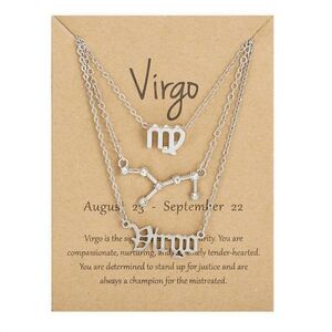 Silver Virgo Triple Birth Constellation Necklace